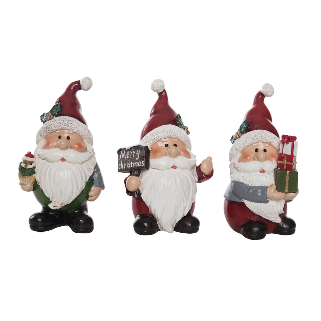 Transpac Christmas Resin Cottage Santa Figurine Set of 3 Christmas Home Decorations