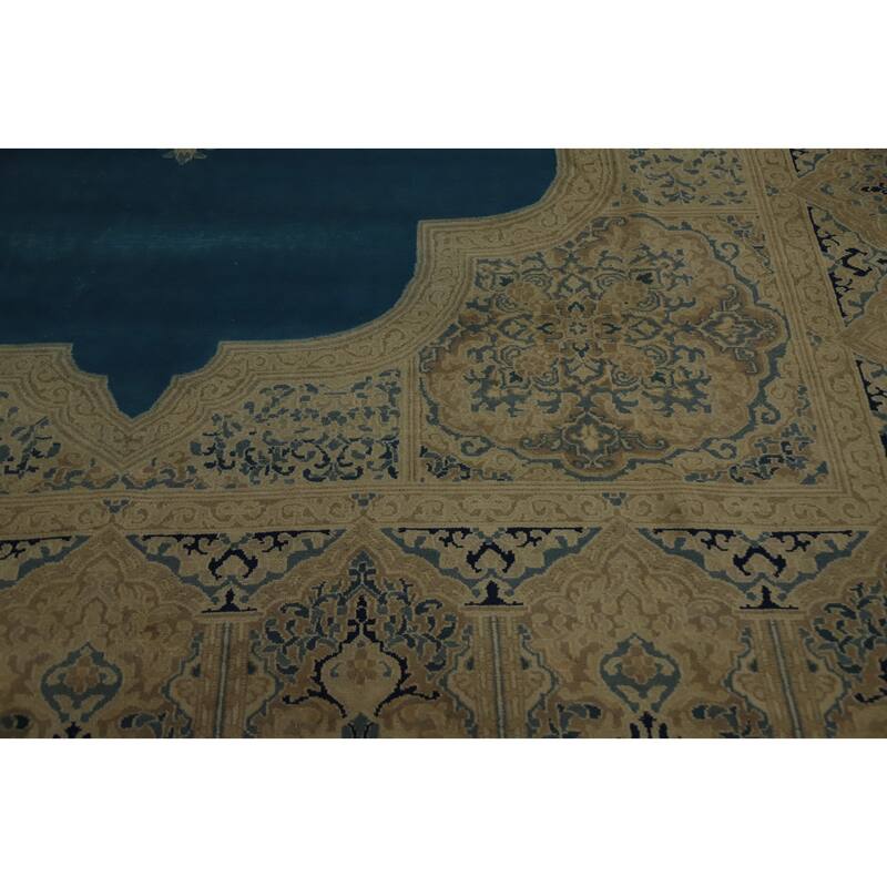 Hand Knotted Oriental 100% Wool Carpet Traditional Medallion Navy Blue & Blues Kerman Area Rug - 12' 3'' X 9' 7''