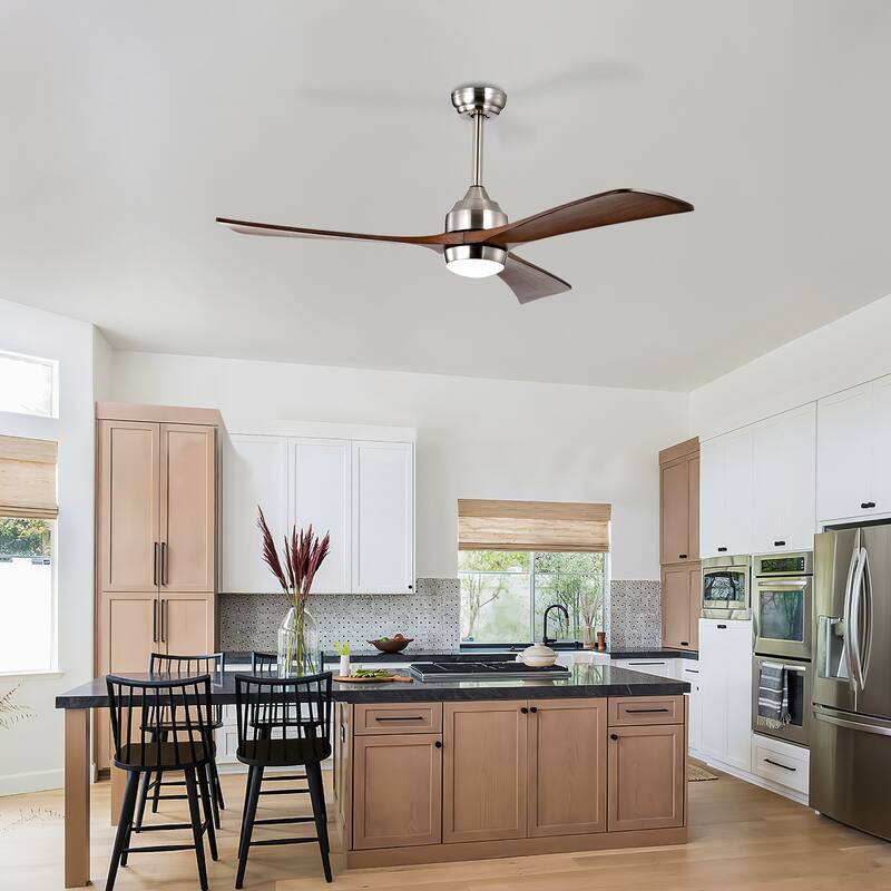 52" Solid Wood Blades Ceiling Fan with Lights Remote Control, Quiet DC Motor 3 Blade Ceiling Fans 6 Speed Levels - Nickel