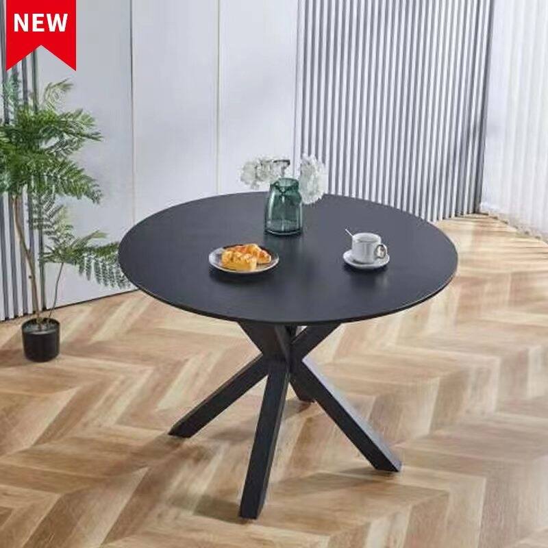 42.1"BLACK AND WOOD COLOR Table Mid-century Dining Table for 4-6 people, End Table Leisure Coffee Table,cross leg - Matte Black