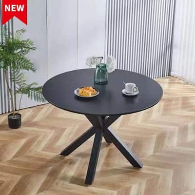 42.1"BLACK AND WOOD COLOR Table Mid-century Dining Table for 4-6 people, End Table Leisure Coffee Table,cross leg