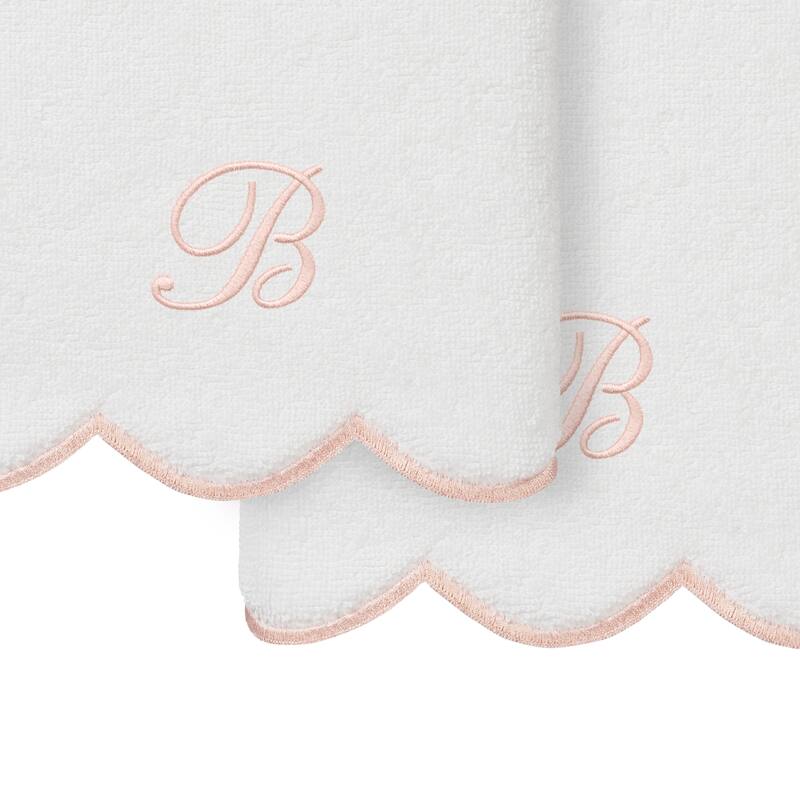 Authentic Hotel and Spa 100% Turkish Cotton Pink ADORNIA Scallop Personalized 2 Piece Hand Towel Set - 2 Hand Towels