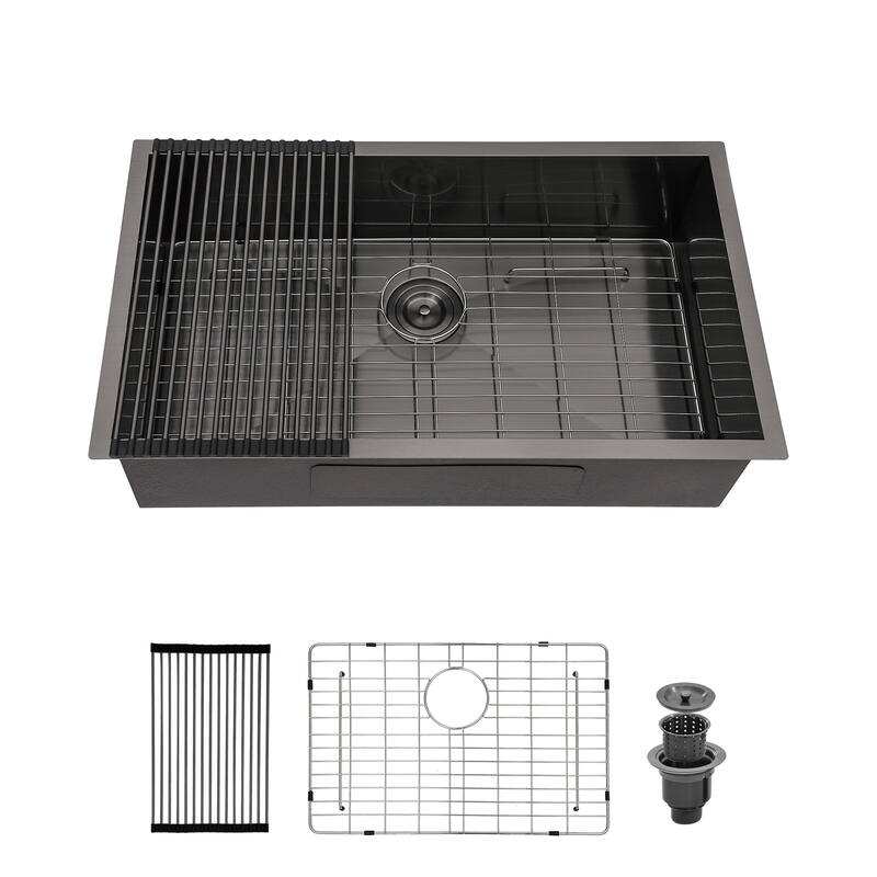 Black Stainless Steel Single Bowl Undermount Kitchen Sink - Black