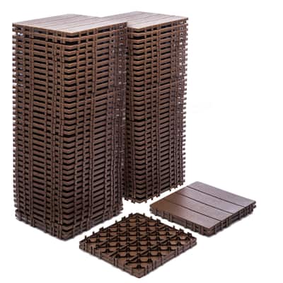 76-Pack 11.42"x11.42" Interlocking Deck Tiles，68.80 Sq.Ft 3D Wood Grain Plastic Flooring ， Waterproof & Moisture-Proof