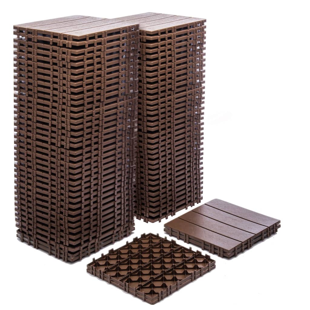 76-Pack 11.42"x11.42" Interlocking Deck Tiles - 68.80 Sq.Ft 3D Wood Grain Plastic Flooring for Outdoor Use