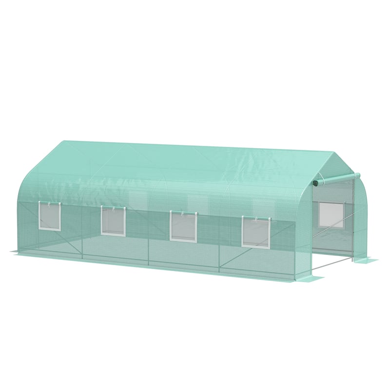 Outsunny 20' x 10' x 7' Tunnel Greenhouse Large Walk-In Warm House Deluxe High GardenHot House with 8 Roll Up Windows