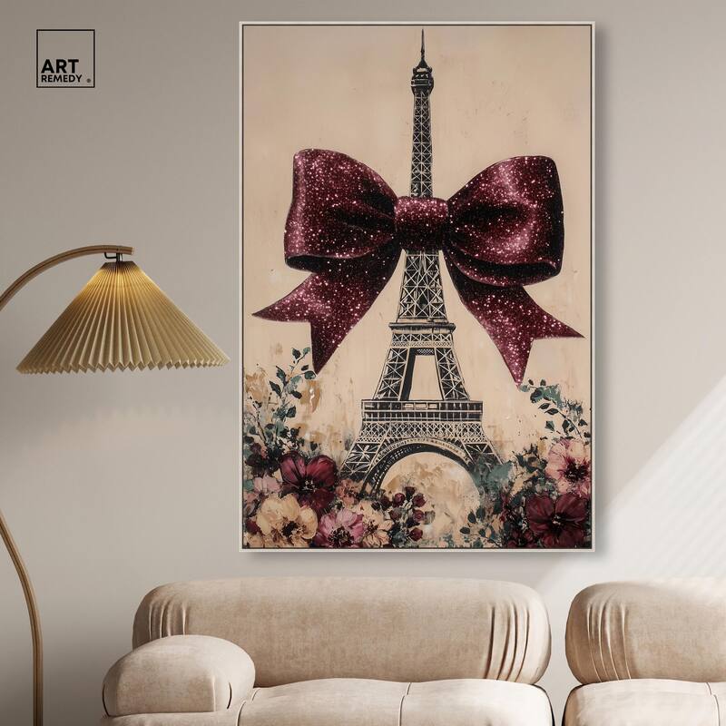 Sparkling Bow Eiffel Tower Canvas by Art Remedy