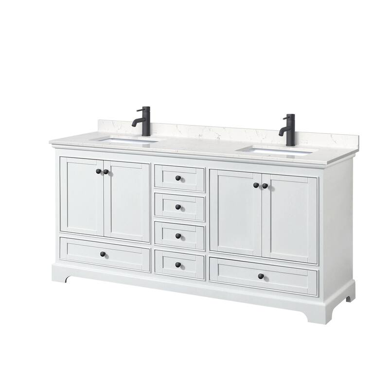 Wyndham Collection Deborah 72" Free Standing Double Basin Vanity Set - White / Carrara Cultured Marble Top / Matte Black