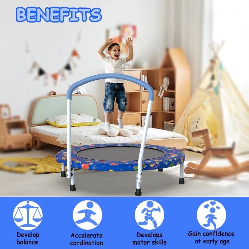 36inch Mini Trampoline for Kids Ages 1-6 Indoor Outdoor Trampoline with Handle Fun for Kids