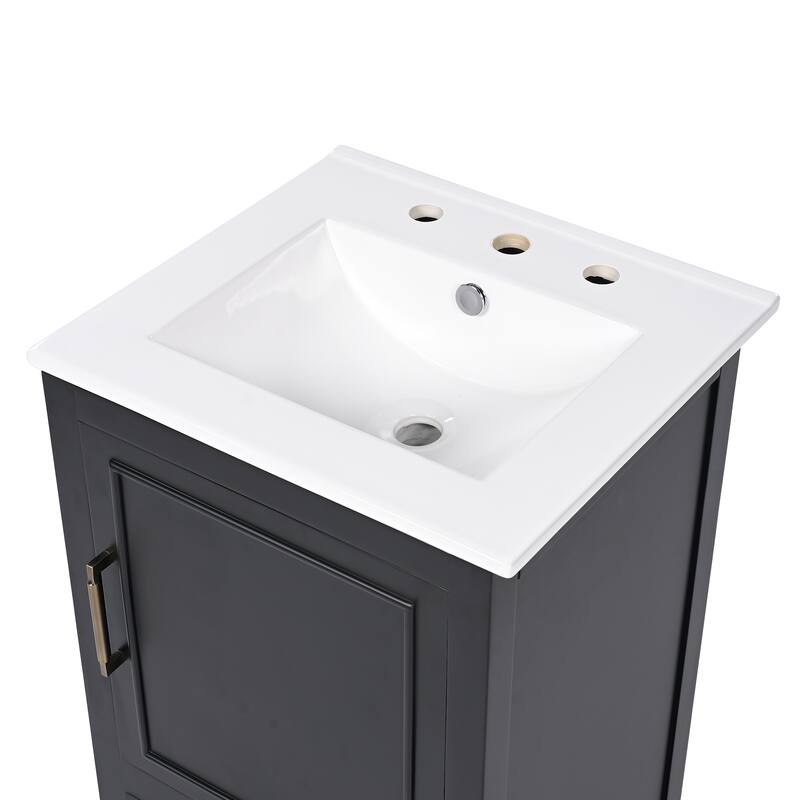 20-Inch Bathroom Vanity with Ceramic Sink, Cabinet, and Drawer Storage, Freestanding with Painted Finish - 20in L Solid Wood+MDF