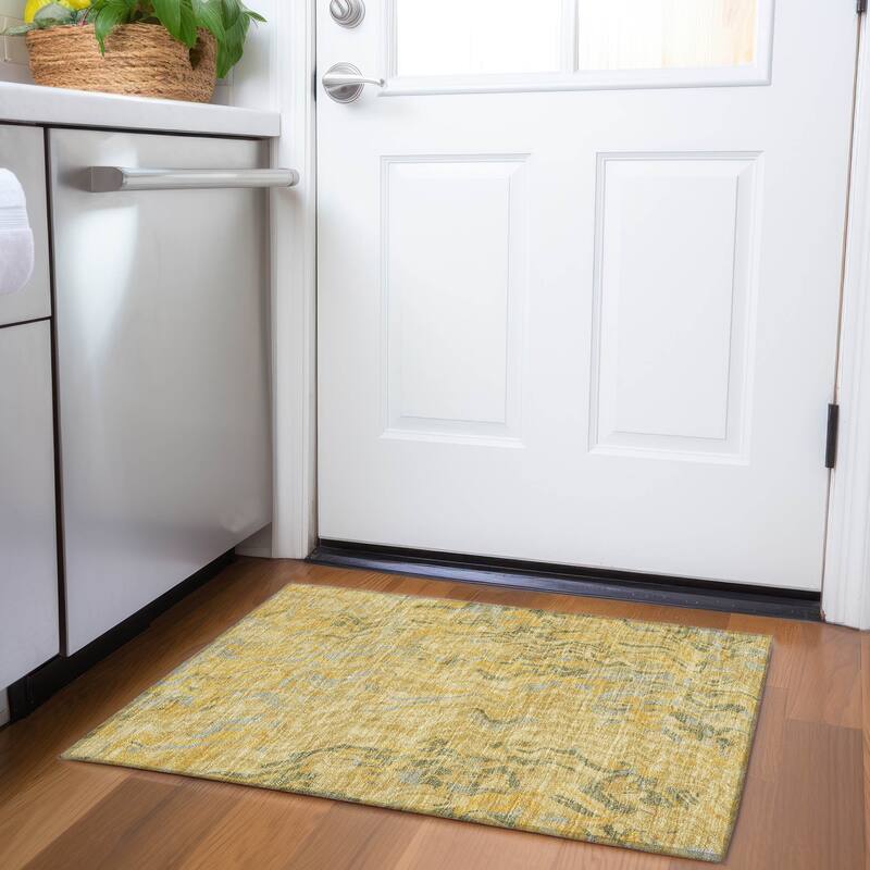 Premium Washable Super Soft Modern Contemporary Mayfield Rug - Gold - 1'8" x 2'6"