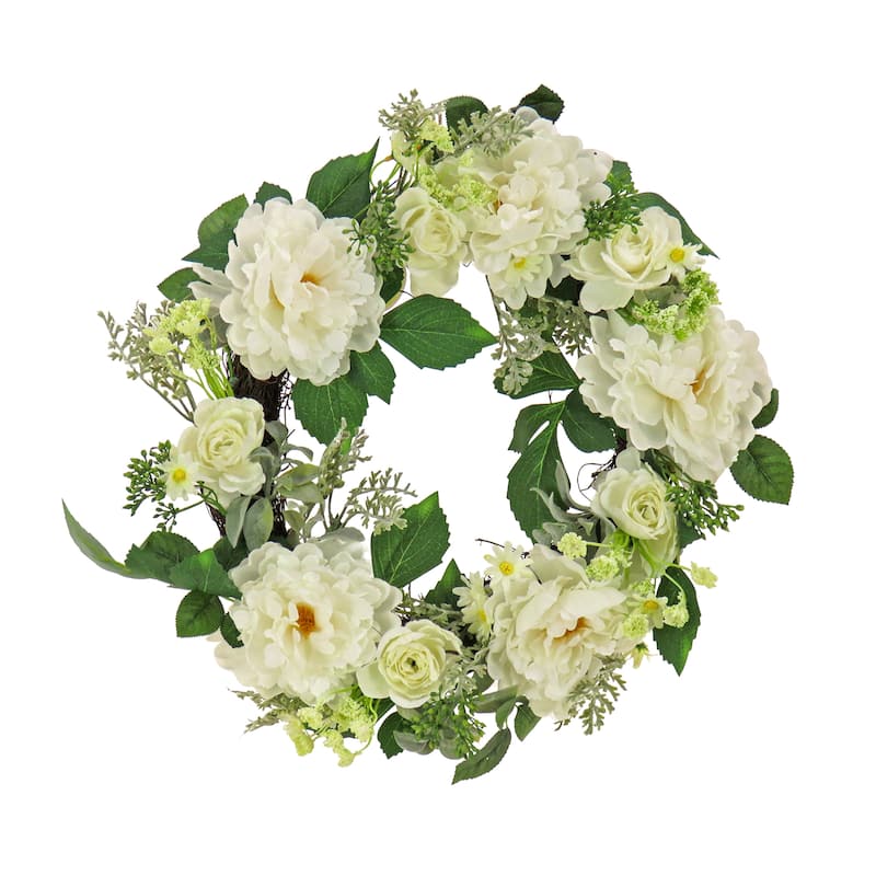 National Tree Company 22 inch Artificial Spring Wreath with Daisy, Peony, and Buttercup Blooms, Realistic Floral Decoration