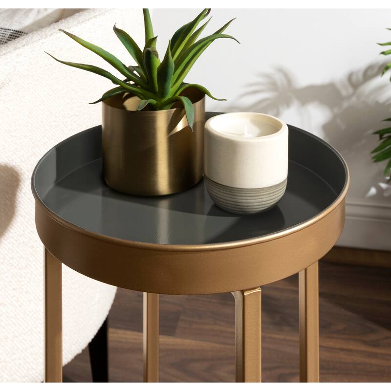 Kate and Laurel Celia Round Metal Foldable Tray Table Set