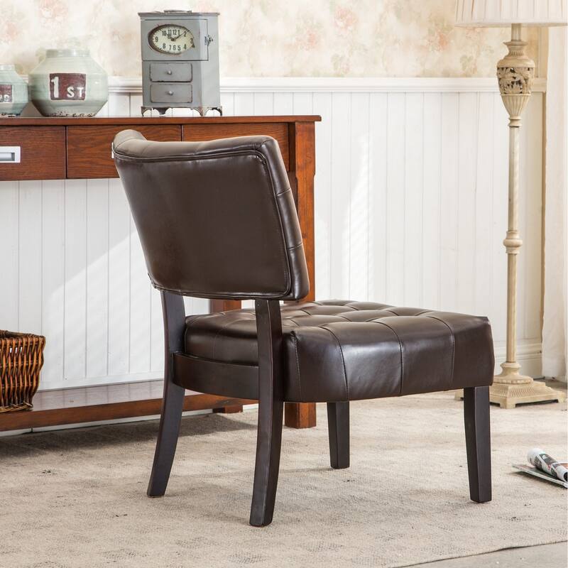 Blended Leather Tufted Accent Chair with Oversized Seating, Brown
