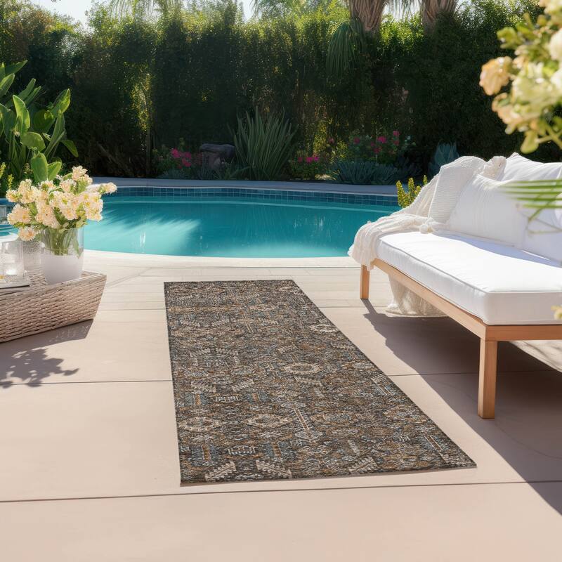 Machine Washable Indoor/ Outdoor Traditional Boho Chantille Rug