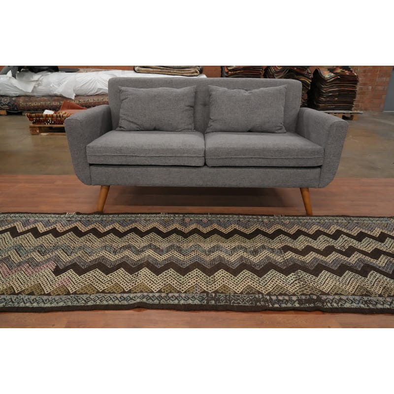 Hand Woven Oriental 100% Wool Carpet Southwestern Tribal Multi-Colored Kilim Runner Rug - 9' 5'' X 3' 0''
