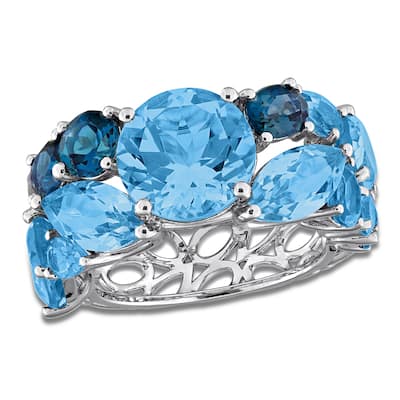 Miadora 13 1/6ct TGW Sky London Swiss Blue Topaz Semi-Eternity Ring in 14k White Gold