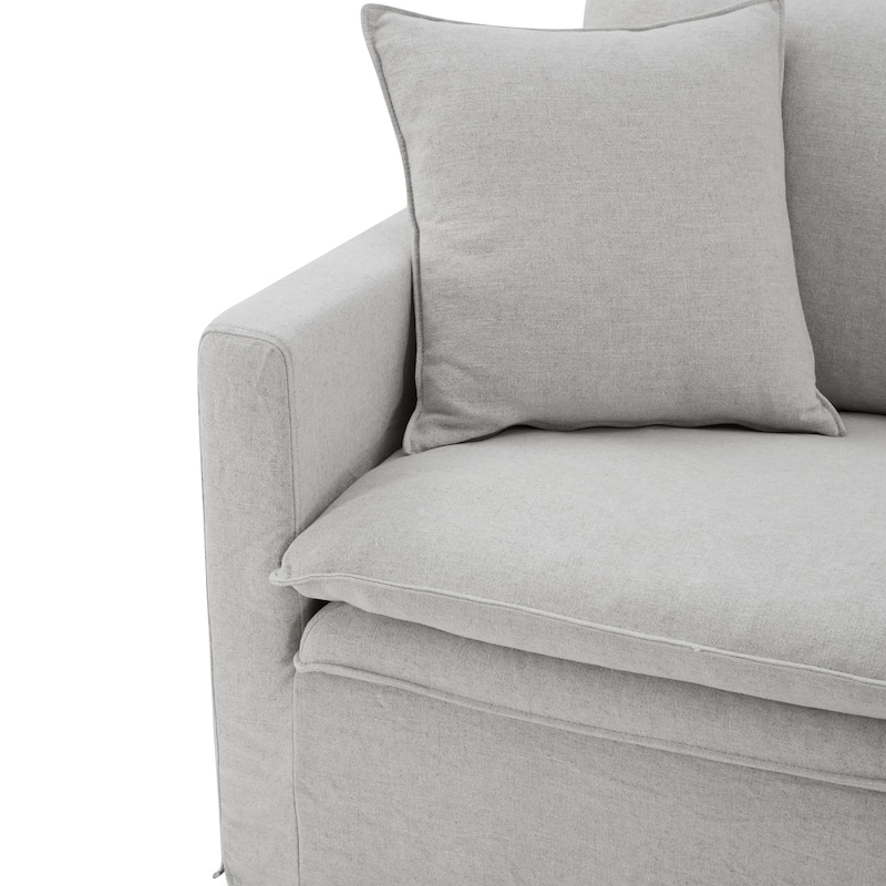 Furniture of America Caspian 3-Piece Light Grey FSC & OEKO TEX Linen Sofa Set with Feather Blend Cushions