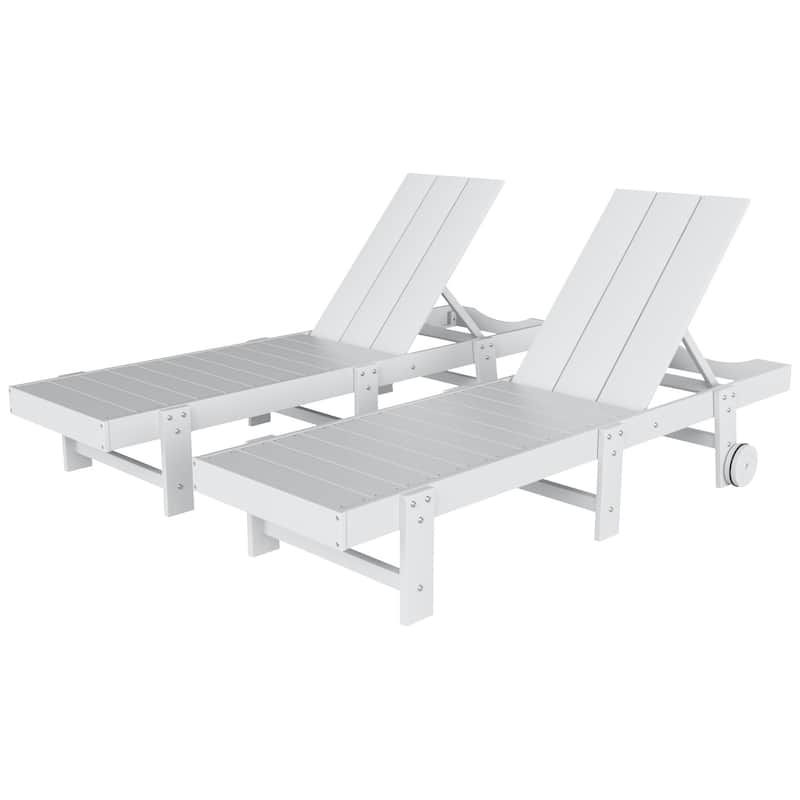 Shoreside Modern Poly Eco-Friendly All Weather Reclining Chaise Lounge With Wheels (Set Of 2)