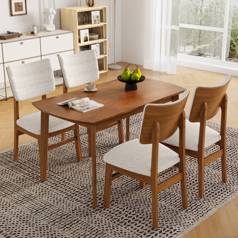 Mid-Century Upholstered Dining Chairs with Rubberwood Frame, Set of 4
