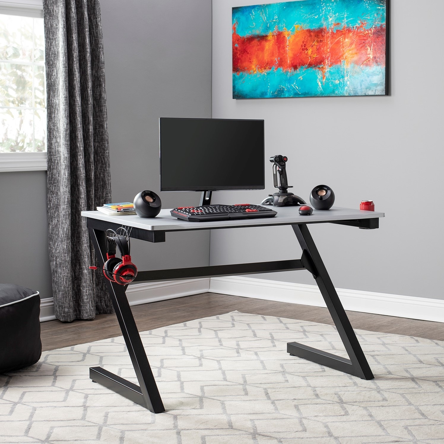 SD Gaming Zone Black and Grey Gamer Desk with Charging Station