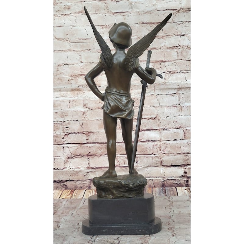 Young Saint Michael Archangel W/ Sword Bronze Statue Sculpture Figure 21 Inches X 11 Inches