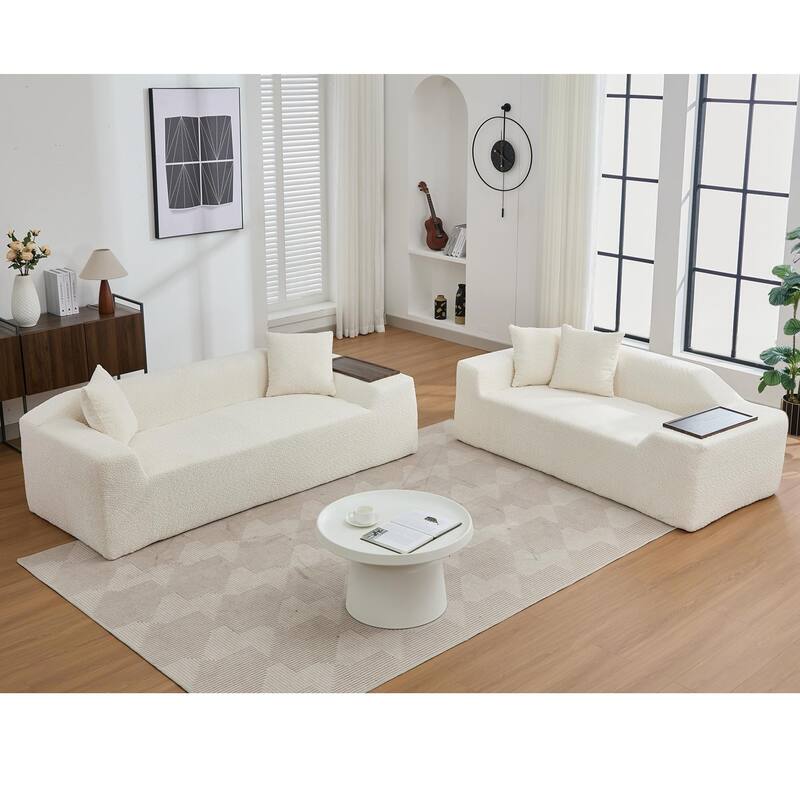 Boucle Sofa Set: 3 Seater, 2 Seater, and End Table for Living Rooms
