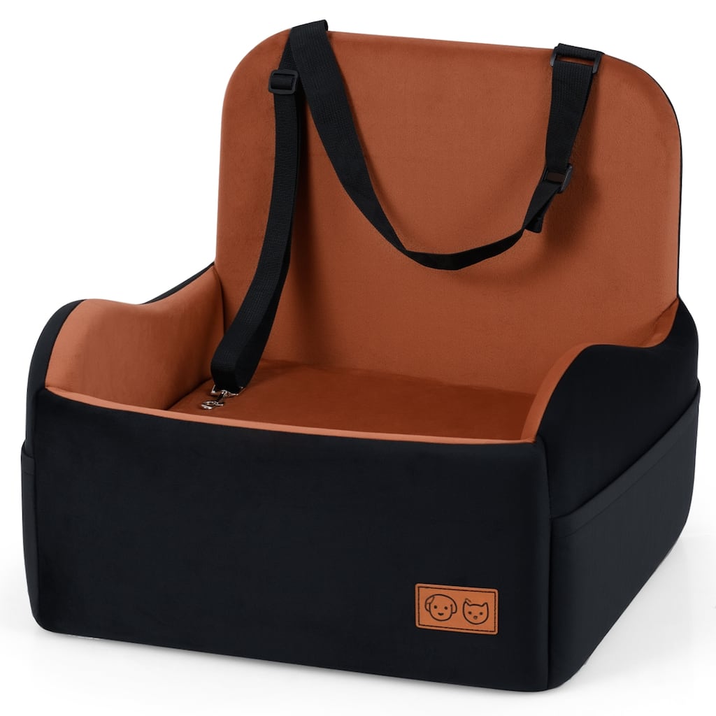 Gymax Dog Booster Car Seat for S/M DogsDetachable Elevated Pet Seat - Brown, Black