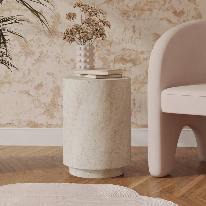 Ramble 14" Wide Round Side Table in Fiberstone Tapered Base Design End Table for Indoor and Outdoor