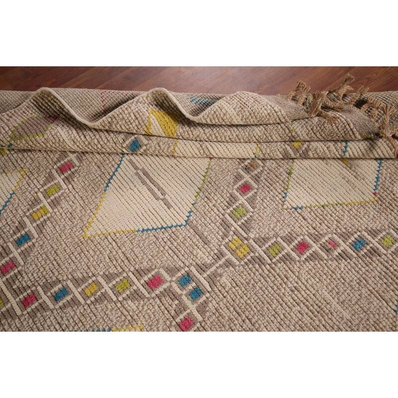 Geometric Moroccan Area Rug Hand-Knotted Oriental Wool Carpet - 5'7"x 10'0"