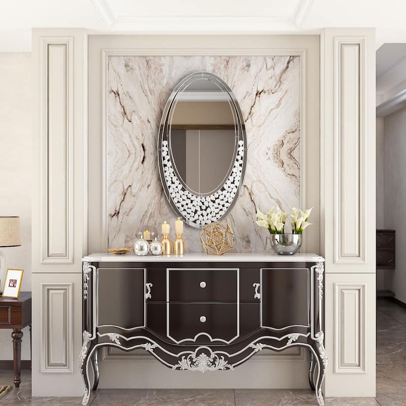 Large Wall Oval Drop Style Decor Art Accent Mirror - 23.62” x 41.33”