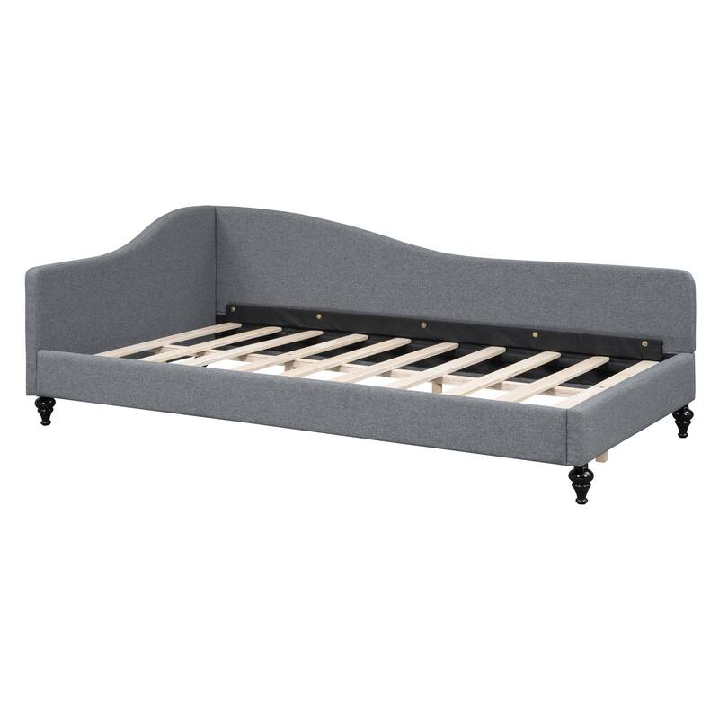 Twin Size L-Shaped Linen Daybed with Solid Wood Legs