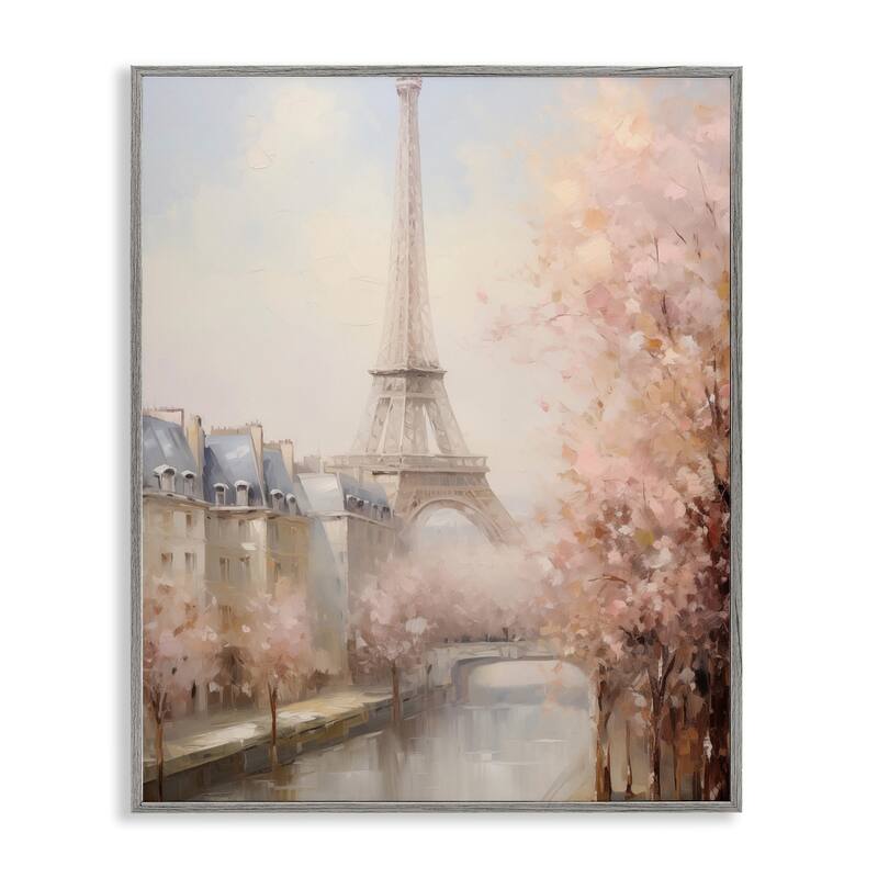 Stupell Soft Eiffel Tower River View Framed Giclee Art Design By Arlington Prints - 24 x 30 - Grey