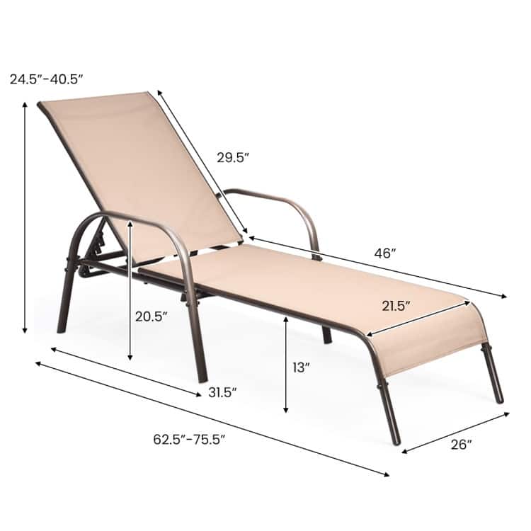 Adjustable Patio Chaise Folding Lounge Chair with Backrest - 75.5" x 26" x 24.5" (L x W x H)