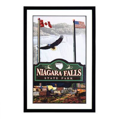 'Niagara Falls' 24"W x 36"H Paper Collage Art with PS frame - Multi-Color