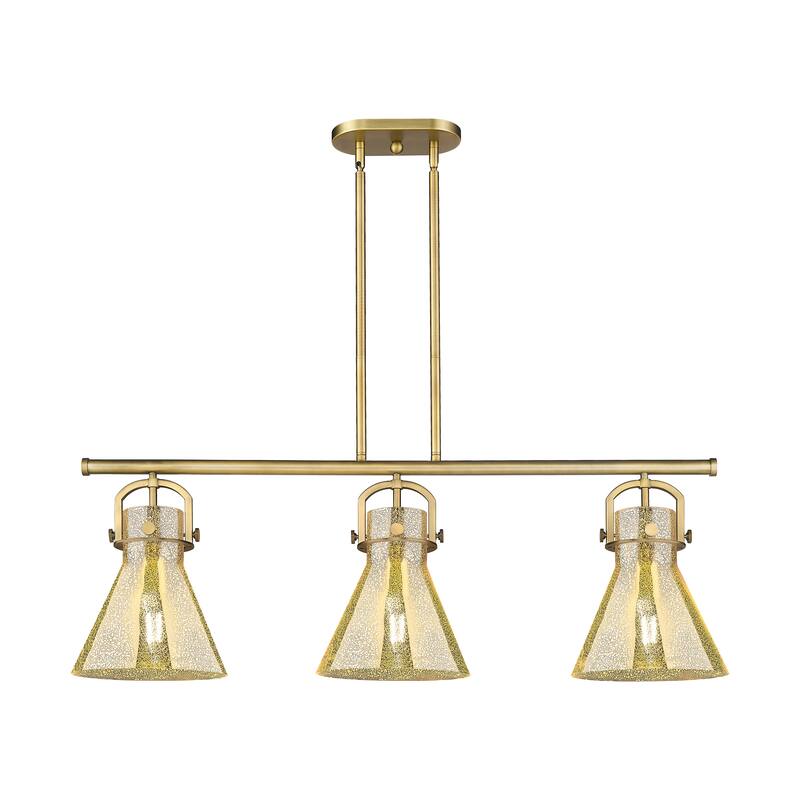 Innovations Lighting Urban Downtown - Newton Cone - 3 Light 42" Stem Hung Arched-Frame Island Light - Brushed Brass
