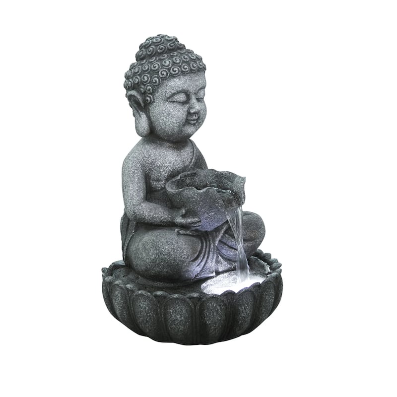 LED Lighted Sitting Buddha Outdoor Garden Water Fountain - 21.75"