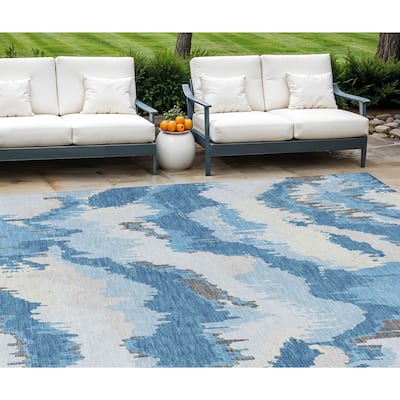 HomeRoots Abstract Transitional Rectangle Outdoor Rug