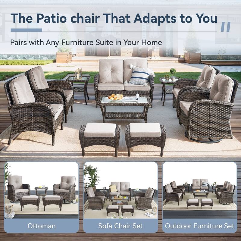 Gymojoy Patio Furniture Set Outdoor Wicker Swivel Glider Chairs Set