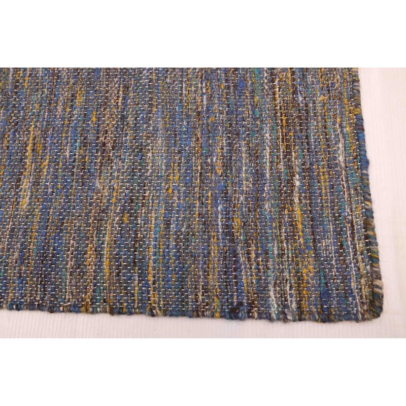 ECARPETGALLERY Flat-Weave Nevada Dark Blue Wool Kilim - 7'10 x 9'10