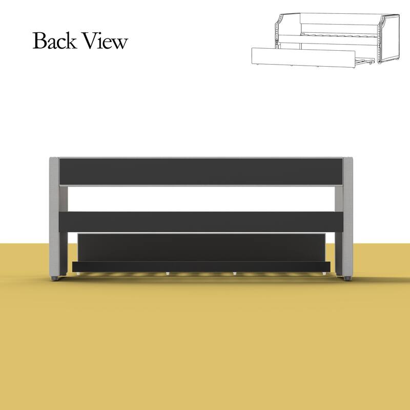Modern Twin Size Upholstered Daybed with Trundle, Light Gray Fabric Sofa Bed with Plywood Slats and Nailhead Trim