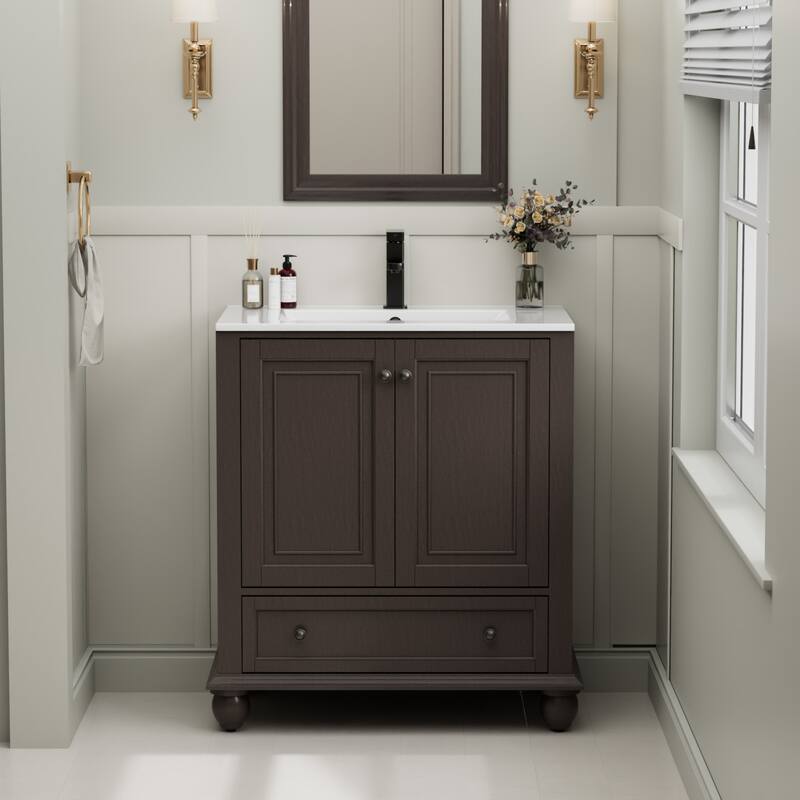 Bathroom Vanity with Sink Combo Set, Free Standing Bathroom Storage Cabinet - Brown - 30"