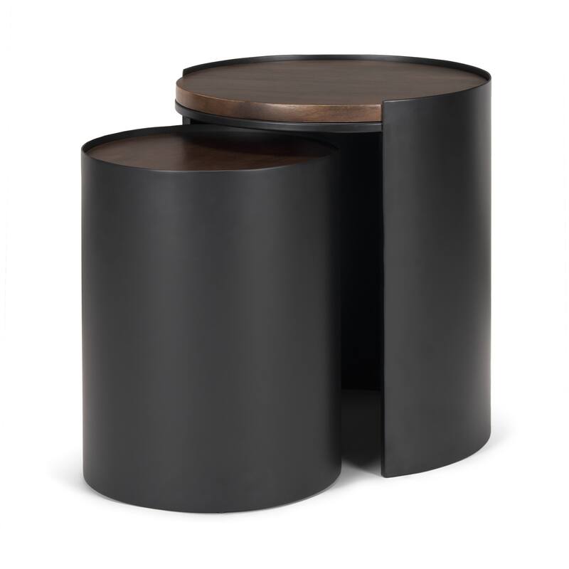 Varden Matte Black Metal w/ Dark Brown Wood Top Nesting Accent Tables - Black