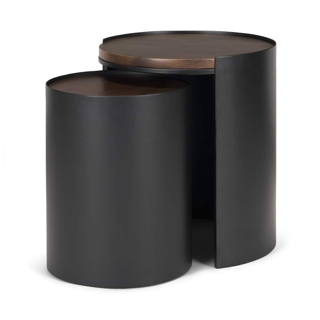 Varden Matte Black Metal w/ Dark Brown Wood Top Nesting Accent Tables