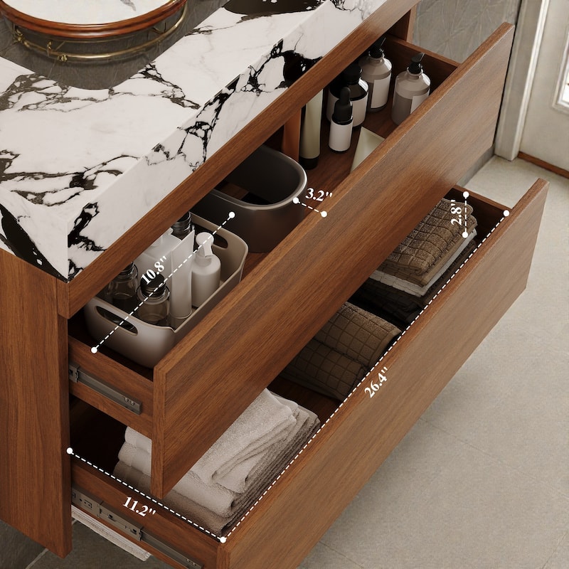 29.9" Floating Bathroom Vanity with Faux Marble Top, Ceramic Undermount Sink, Soft-Close Drawers for Modern Small Bathrooms