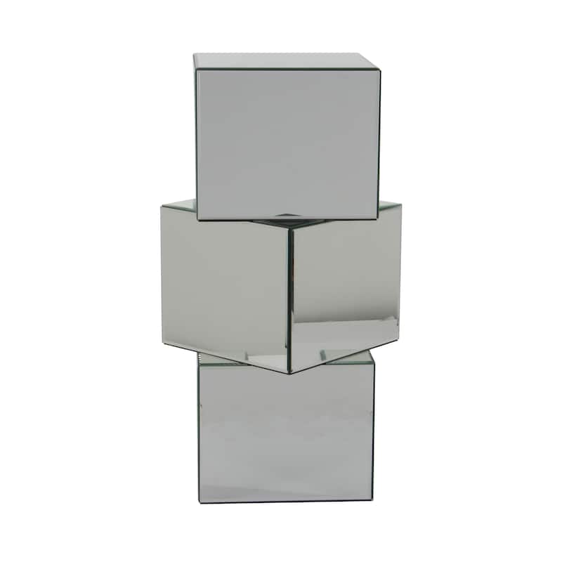 Glass Mirrored Pedestal Table - Silver - Roche River Decor - 12"W x 15"L x 30"H