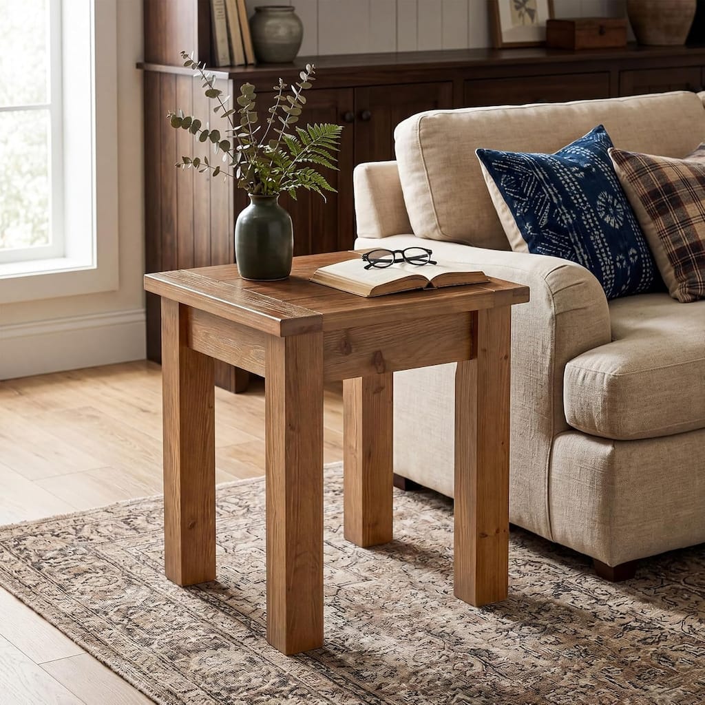 Solid Wood End Tables for Living Room, Square Farmhouse Small Narrow Side Table - 19.68" L x 19.68" W x 23.62" H