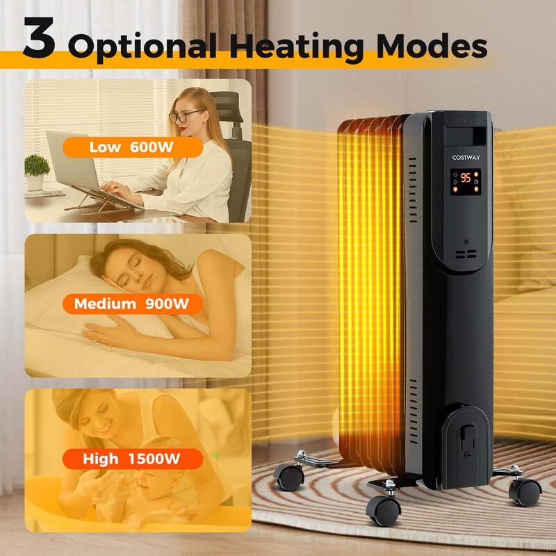 Costway Oil Radiant Heater with Adjustable Thermostat Remote Overheat - See Details