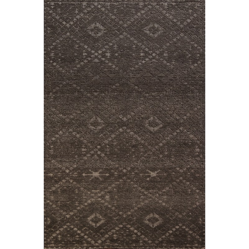 Grey Geometric Moroccan Oriental Rug Hand-Knotted Wool Carpet - 5'0" x 7'9"