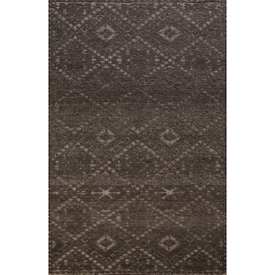 Grey Geometric Moroccan Oriental Rug Hand-Knotted Wool Carpet - 5'0" x 7'9"